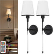 DORESshop Battery Operated Wall Sconce Set of 2, Wall Light Wireless Easy to Install, Dimmable and Adjustable Sconce Wall Decor, Rechargeable Wall Lamp for Bedroom, Living Room, Black and Glass 24.6in