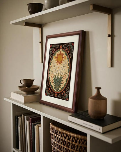 InSimSea Brown Framed Sun flower Lily Wall Art, Vintage Farmhouse cottage Bohemian floral Painting decor for Living Dining Room Hallway Shelf,11x14in, with Acrylic Panel, Canvas Prints Picture