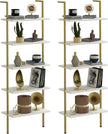 aboxoo Ladder Shelf 2PCS White Marble Bookshelf 5-Tier Wall-Mounted Wood Rack Open Industrial Modern Plant Flower Stand Utility Organizer Bookcase Metal Frame Furniture Office Kitchen Bedroom