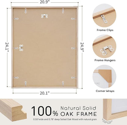 puthiac 20x24 Solid Oak Wood Picture Frame, No Mat, Wall Display Only, Vertical or Horizontal, Plexi Front, 1 Pack, Natural Oak