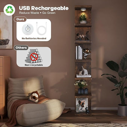 7-Tier Wall Shelf Unit with USB Rechargeable Led Light (Remote Controlled),Versatile Floating Display Shelves,Lack Style Wall Shelves for Bedroom,Living Room,Office Decor,Vanity-Rustic Brown