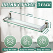 3 Pack 20 Inch Glass Bathroom Shelves for Wall, Wall Mount Glass Shelves with Stainless Steel Rail, Modern Floating Bathroom Shelf Organizer, Rectangular Room Decor for Sink, Over Toilet