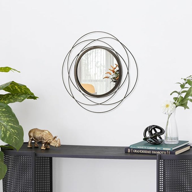 Mirrors Wall Decor Iron Frame Round Art Wall Mirrors Home Decoration Hanging Mirrors for Living Room Bedroom Bathroom Entryway 12” x 12”