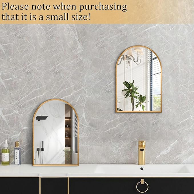 Arched Wall Mirror, Arch Bathroom Mirror, for Vanity Living Room Bedroom Mantel Entryway Hallways Home Decor Aluminum Alloy Frame 16