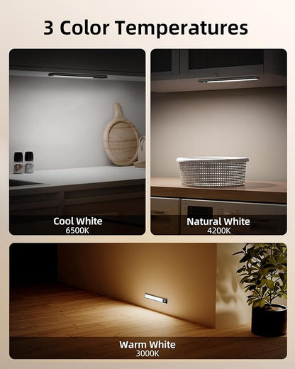 EZVALO 8" Under Cabinet Lighting, 1600mAh USB-C Rechargeable Motion Sensor Light, 3 Color Temps, 3-Level Dimmable Magnetic Wireless Closet Lights for Kitchen, Pantry, Stairs (2 Pack)