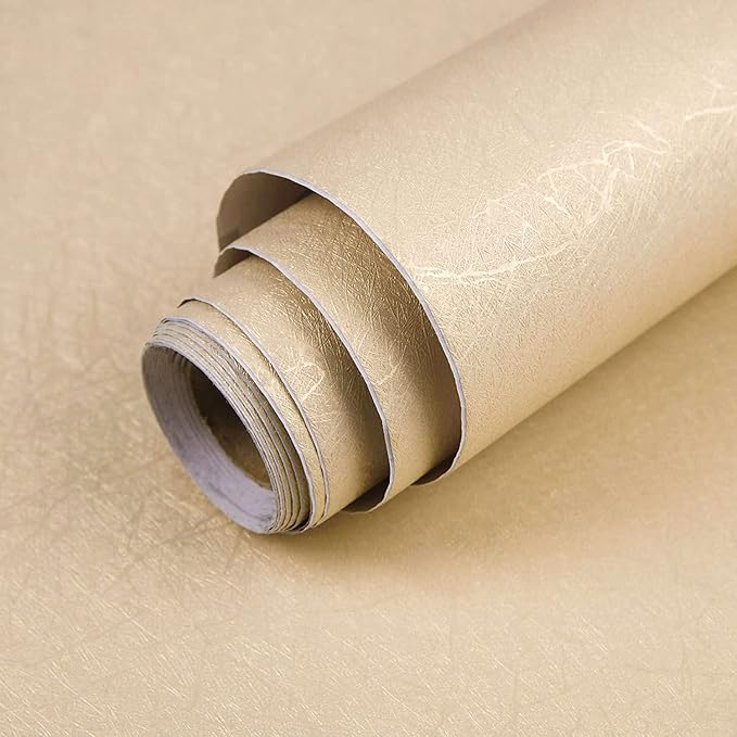 Abyssaly Gold Beige Wallpaper Peel and Stick Wallpaper Removable Contact Paper Embossed Self Adhesive Silk Texture Cabinet Furniture Countertop Shelf Liner Wall Paper15.7in X 393.7in