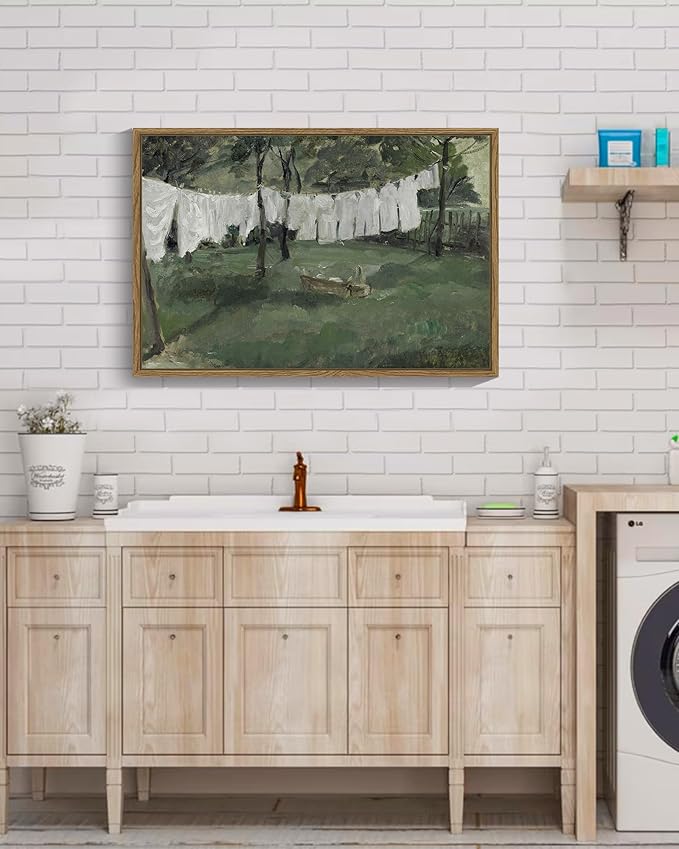 SHENIFY Large Laundry Room 16x24in Vintage Framed Canvas Wall Art Decor - Natural Framed