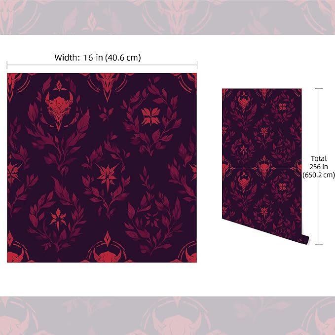 FLFK Gothic Wallpaper Peel and Stick Dark Red Wallpaper 16" x 256" Vinyl Waterproof Removable Wall Paper for Bedroom Bathroom Shlef Cabinet Décor