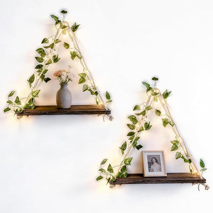 2PCS Floating Shelves for Wall, Plant Wall Decor, Hanging Shelf, Cottage Core Decor, Trinket Shelf, Wood Floating Storage Shelf for Bedroom Bathroom Living Room