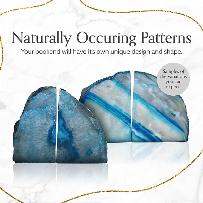 Nature's Decorations Agate Bookends - A Quality Teal Geode with Non-Skid Rubber Bumpers for Shelves, Office, Home Decor - Heavy Duty Cool Crystal Stone (3-4 LB)