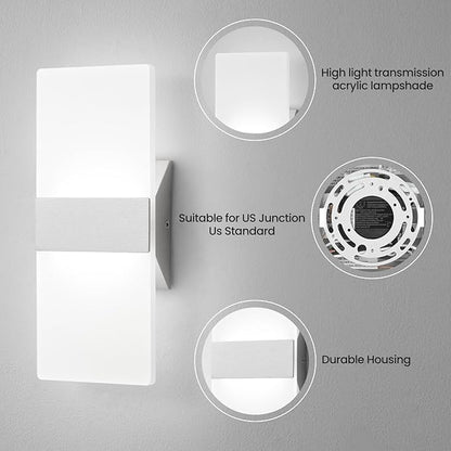 Modern LED Wall Sconce, 5CCT Dimmable Brushed Nickel Wall Lights, 12W 800LM 2700K-5000K Adjustable, Hardwired Indoor Up and Down Acrylic Wall Light Lighting for Living Room Bedroom Hallway, ETL