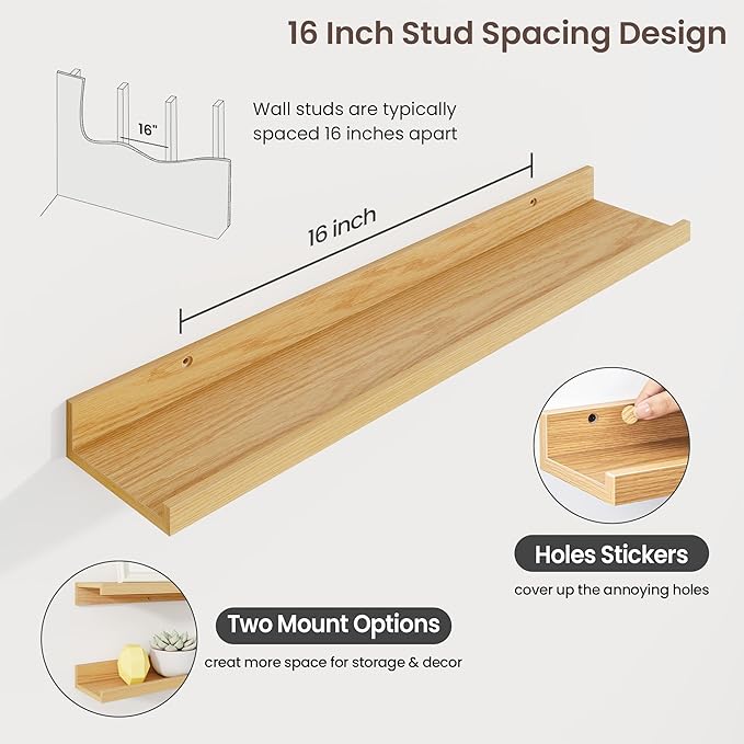 Axeman 30 Inch Floating Shelves | Oak Picture Ledge Shelf Set of 3 | Rustic Wood Wall Shelves with Lip | 30" Oak Picture Shelf for Wall with Ledge | Photo Shelves