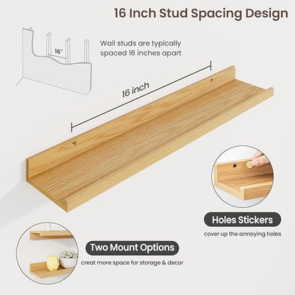 Axeman 30 Inch Floating Shelves | Oak Picture Ledge Shelf Set of 3 | Rustic Wood Wall Shelves with Lip | 30" Oak Picture Shelf for Wall with Ledge | Photo Shelves