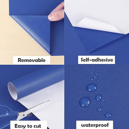 Blue Peel and Stick Wallpaper - 15.7" x 787" Blue Contact Paper, Waterproof, Self-Adhesive, Removable, Easy to Clean Vinyl Film for Wallcovering, Furniture, Countertop