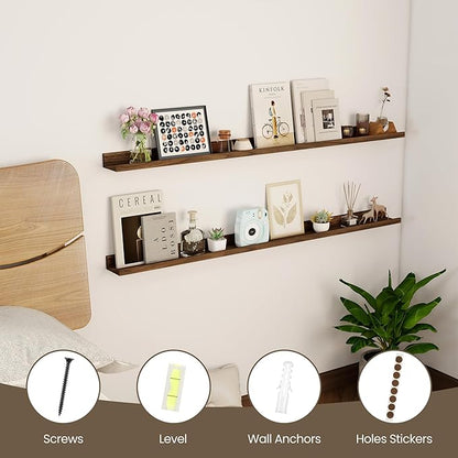 Axeman 48 Inch Floating Shelves | Picture Ledge Shelf Set of 2 | Walnut Wall Shelves with Lip | Walnut Picture Shelf for Wall with Ledge | Photo Ledges 48 Inch