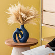 Snuggle Hollow Ceramic Vase Set of 2, Nordic Modern Boho ins Style Ceramic Aesthetic Flower Vases for Home Decor Living Room Coffee Table Decorative (Matte Navy Blue W 6.3