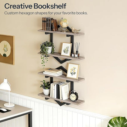 HOOBRO Floating Shelves, 15 Inch Wall Shelf Set of 2, Wall Mounted Storage Shelves 2-Tier, Hanging Bathroom Shelves, for Living Room, Bedroom, Bathroom, Kitchen, Greige and Black BG13BJP201