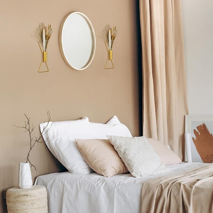 Peryiter 2 Pcs Boho Gold Wall Decor Metal Wall Art X Shaped Hanging Planters with Artificial Pampas Modern Home Gold Bathroom Decor for Bedroom Living Room