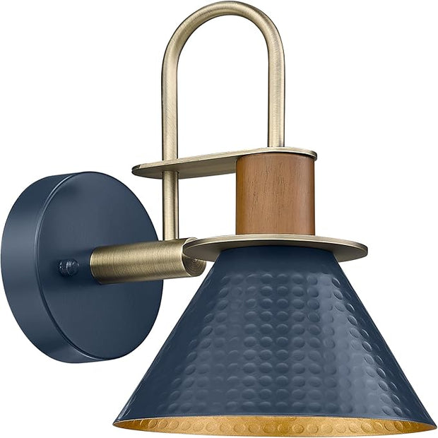 Modern Wall Sconces, HWH Industrial Sconce Wall Lighting Indoor Wall Lamp, 1-Light Barn Vanity Light for Kitchen Bedroom, Hammered Metal Shade, Navy Blue Finish, 5HZG74B-L BL+BG