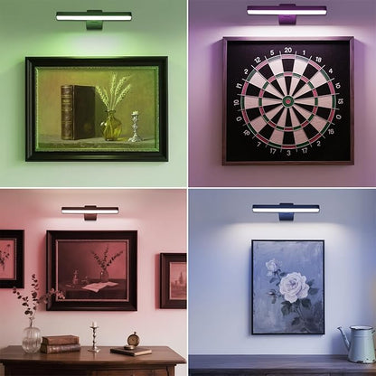 Picture Lights for Wall Battery Operated Black Wireless Art Light for Paintings, Rechargeable Display Lighting for Picture with Remote Control, RGB Poster Lights for Frame, Gallery, Portraits, 2 Pack