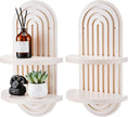 Wenqik 2 Pcs Boho Wall Shelf Rainbow Arch Wooden Floating Shelf Mid Century Bohemian Hanging Holder Double Vintage Wall Mount Altar Decor for Nursery Bedroom 15.75 x 6.69 Inches(White)
