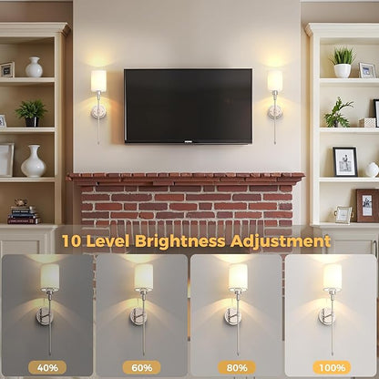 DORESshop Battery Operated Wall Sconce Set of 2, Wireless Wall Light Easy to Install, 7 Color Rechargeable Wall Sconces, Sconce Wall Decor Set of 2 for Bedroom, Living Room, Nickel, 24.3in