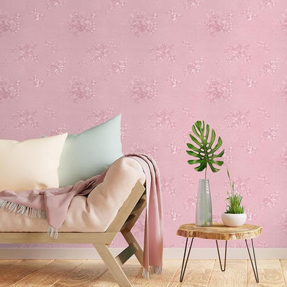 CHIHUT 12"x472" Pink Peel and Stick Wallpaper Floral Contact Paper for Cabinets Self Adhesive Removable Embossed Flower Wallpaper Textured Decorative Vinyl Wall Paper Roll for Bedroom Living Room