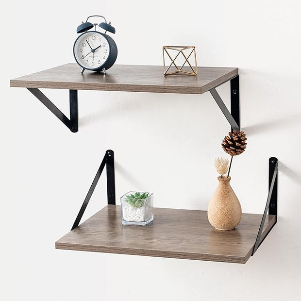Axeman Deep Floating Shelves for Wall, 12 Inch Deep Floating Shelves Set of 2, 16W x 12D Rustic Grey Wood Large Wall Mounted Shelves for Living Room Kitchen Bathroom Bedroom - Grey