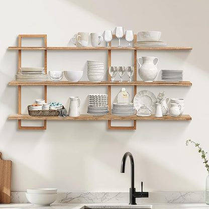 3 Tier Wall Shelves,Decorative Floating Shelf for Wall,Plants Photo Shelf Storage Display Shelving Wood for Living Room Bedroom Kitchen Home Office Decor,Modern,Large,22 Inch(Carbonized Black)