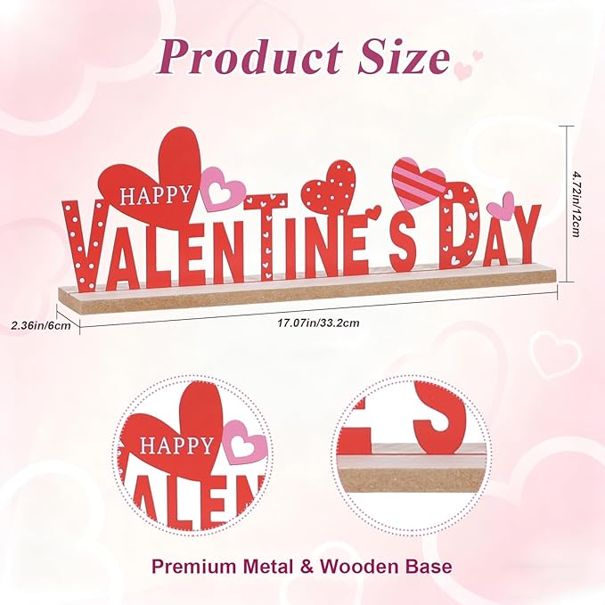 MEETYAMOR Valentines Day Decorations, Wood Metal Happy Valentines Day Sign for Table Decor, Farmhouse Rustic Valentines Day Decorations for Home, Kitchen, Mantle, Shelf
