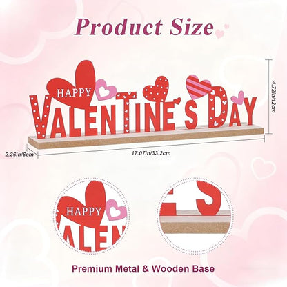 MEETYAMOR Valentines Day Decorations, Wood Metal Happy Valentines Day Sign for Table Decor, Farmhouse Rustic Valentines Day Decorations for Home, Kitchen, Mantle, Shelf