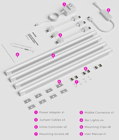 12-Inch Under Cabinet Lighting, Ultra Slim 5CCT Adjustable (2700K-5000K) Hardwired LED Cabinet Lights for Kitchen, Closet, Shelf, 24V Low Voltage, 4 Pack