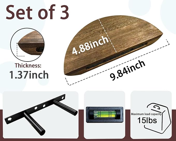Solid Wood Half Round Rustic Floating Shelves, Natural Wood Wall Shelves, Elevate Your Space. Perfect for Living Rooms, Bathrooms, Bedrooms, Offices, Children's Rooms,Pictures Plants Books