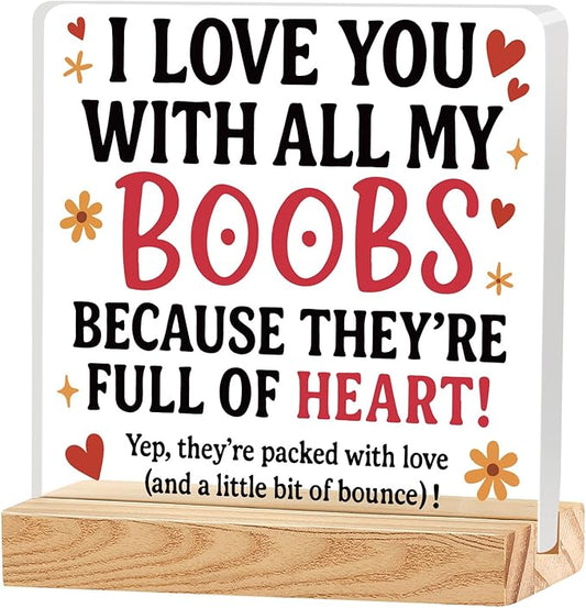 Valentines Desk Decor, Happy Valentine's Day Home Office Table Sign for Porch Tiered Tray Shelf Party, Rustic Romantic Acrylic Gifts Decorations for Him Her Wife, They're Full Of Heart