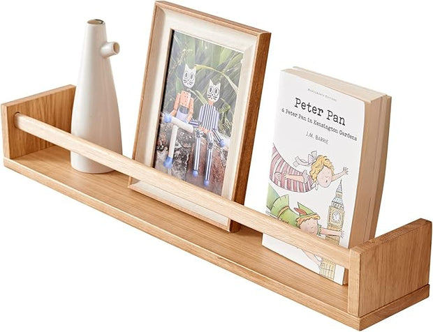 Floating Shelves, Oak Nursery Floating Shelves for Wall Mounted Bookshelf,Hanging Shelf for Kitchen, Living Room, Bedroom, Natural Wood Wall Shelves,24 Inch