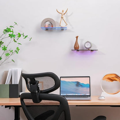 iobiotio Small Floating Shelves, 12 x 4'' Shelves for Wall, Decorative Floating Shelves for Home Office, Wall Mounted Rack, Light Blue, 2 Pcs