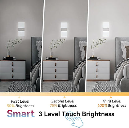 Battery Operated Wall Sconces,Rechargeable USB Wall Lamps Set of Two for Living Room Bedroom Hallway,Three Level Light Adjustment,Bedside Lights,Touch Control Switch White Light