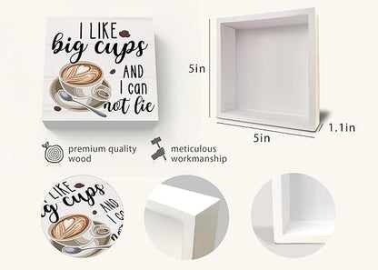 Christmas Coffee Bar Decor - Coffee & Tea Bar Wooden Box Sign, Big Cups Kitchen Wall Sign