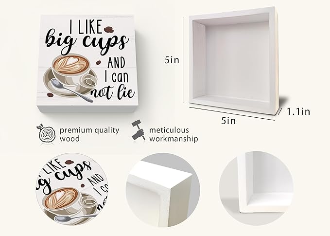 Christmas Coffee Bar Decor - Coffee & Tea Bar Wooden Box Sign, Big Cups Kitchen Wall Sign
