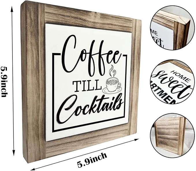 Coffee Till Cocktails Sign, Coffee Bar Decor, Wood Box Desk Décor, Home Bar Decor, Farmhouse Desk Decoration, Home Tabletop Decoration, Shelf Decorative Plaque