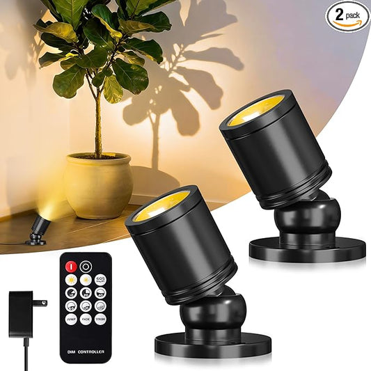 Mini LED Spotlight with Remote Control, Dimmable Small Spot Lights Indoor Plug in, Wired Spotlights for Displays Art Model Plant Picture (Warm White-2 Lights in 1 Plug)