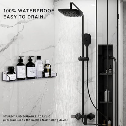 Acrylic Shower Shelves 2 Pack, Adhesive Bathroom Shelves No Drill, Clear Acrylic Shower Caddy Wall Mounted Organizer for Inside Shower, Bathroom Storage Shelf