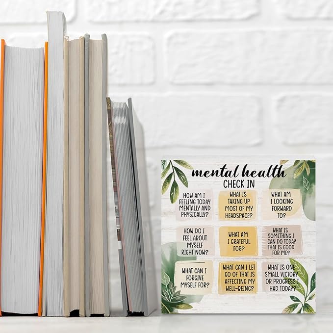 Mental Health Office Decor Wood Box Sign, Positive Self Affirmations Wooden Box Sign Office Desk Decorative Signs, Inspirational Counselor Office Desk Signs Decor, Cheer Up Gifts for Coworkers Friends