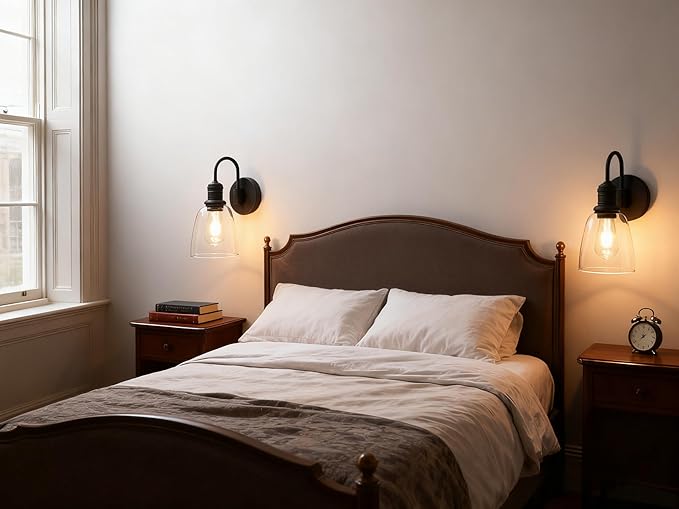 1-Light Vintage Wall Sconce, Yosoan Black Industrial Fixture Light with Elegant Gooseneck Curved Rod, Indoor Clear Glass Shade Wall Lamp Lighting for Bathroom Porch Kitchen Living Room Restaurant