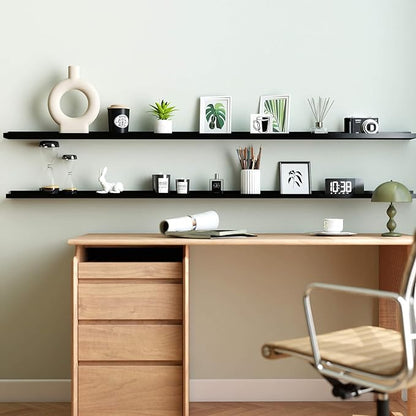Long Floating Shelves for Wall Decor, Long Wall Mounted Storage Shelf for Bedroom, Living Room, Bathroom, Kitchen, Nursery, Display Picture Ledge Shelf with Lip Set of 2-71 Inches, Black