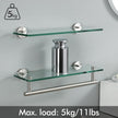 KES Glass Shelves for Bathroom, 16-Inch Glass Floating Bathroom Shelf with Bar 2 Pack Wall Mount SUS 304 Stainless Steel Brushed Finish, A2022S41-2-C1