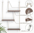 Hanging Shelves for Wall, 3 Tier Boho Hanging Plant Shelf, Floating Shelves Rope Rustic Wood Organizer Storage Hanger Rack for Aesthetic Home Bedroom Kitchen Bathroom (Champagne Flower)