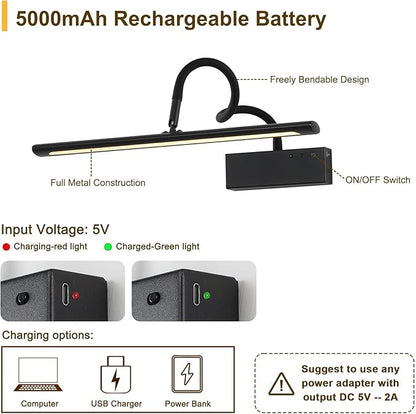 JOOSENLUX Wireless Picture Light with Remote Control Battery Powered Art Light 15.75 Inch Black Gallery Light Dimmable and Timer Function for Pictures, Display, Artwork, Gallery