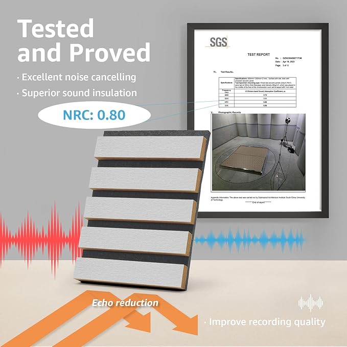 Art3d 4-Piece Wood Slat Acoustic Panels for Stylish Decor and Noise Reduction, 3D Textured Panel for Ceiling and Wall, Brushed Silver