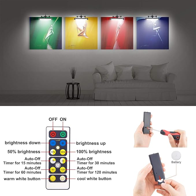 LUXSWAY Wireless Picture Frame Led Lighting,Rechargeable Art Display Lighting Clip on Pictures,Over Painting Lights with Remote,Artwork Lamp with Flexible Neck,28 LEDs 3 Lighting Modes 200LM-Black